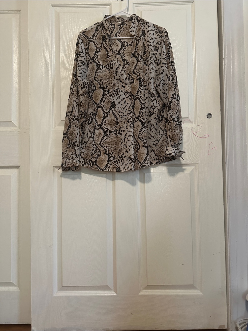 Amazon Women's Snake-Print Blouse in Beige and Black
